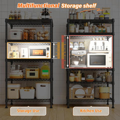 Reibii 21.6"W Storage Shelves, 5-Tier Adjustable Wire Shelving, Metal Rack for Kitchen Pantry Storage
