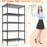 Reibii 21.6"W Storage Shelves, 5-Tier Adjustable Wire Shelving, Metal Rack for Kitchen Pantry Storage