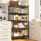 Reibii 21.6"W Storage Shelves, 5-Tier Adjustable Wire Shelving, Metal Rack for Kitchen Pantry Storage