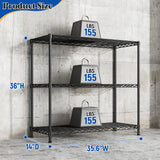 Reibii 3-Shlef Metal Shelves, Adjustable Steel Wire Shelving Units, Storage Rack for Kitchen Pantry Closet Dorm