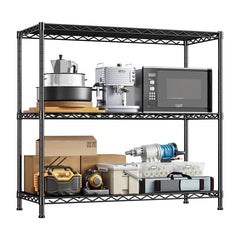 Reibii 3-Shlef Metal Shelves, Adjustable Steel Wire Shelving Units, Storage Rack for Kitchen Pantry Closet Dorm