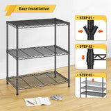 Reibii 3-Tier Wire Shelving Units, Adjustable Metal Shelving Rack, Freestanding Shelves for Kitchen Pantry Closet