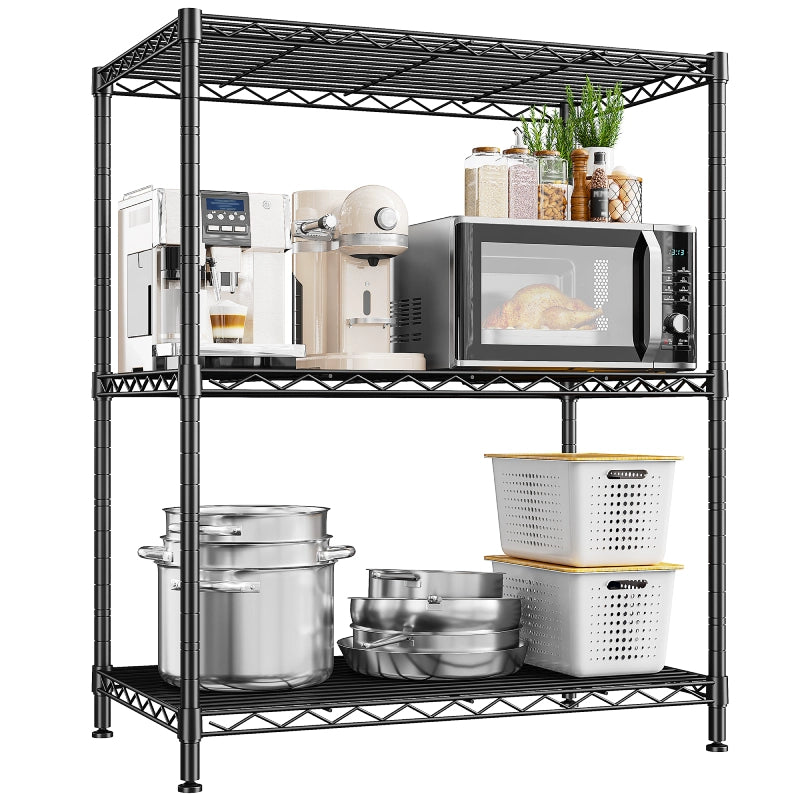 Reibii 3-Tier Wire Shelving Units, Adjustable Metal Shelving Rack, Fre