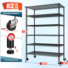Reibii45Wx82HAdjustableWireShelvingwithWheels