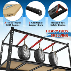 Reibii 55" W x 24" D Garage Shelving Units, 6-Tier Adjustable Metal Storage Shelves, 3060LBS Steel Shelving for Garage Basement Commercial