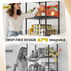 Reibii 5-Tier 18.1" W Metal Wire Storage Shelving Unit, 330 LBS Capacity Adjustable Rack with Side Rails & Hanging Hooks, Multi-Scene Organizer for Kitchen Bathroom Pantry Garage Laundry Room
