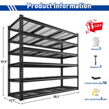 Reibii 55" W Adjustable Storage Shelves, 6-Tier Heavy Duty Garage Shelving 3300Lbs Capacity Steel Shelf, Split Into 2 Units For Garage Basement Warehouse Kitchen