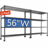 Reibii 2 Pack 56”W Wire Rack Shelving with Wheels, 2550lbs Heavy Duty Metal Shelves for Commercial, Garage, Kitchen