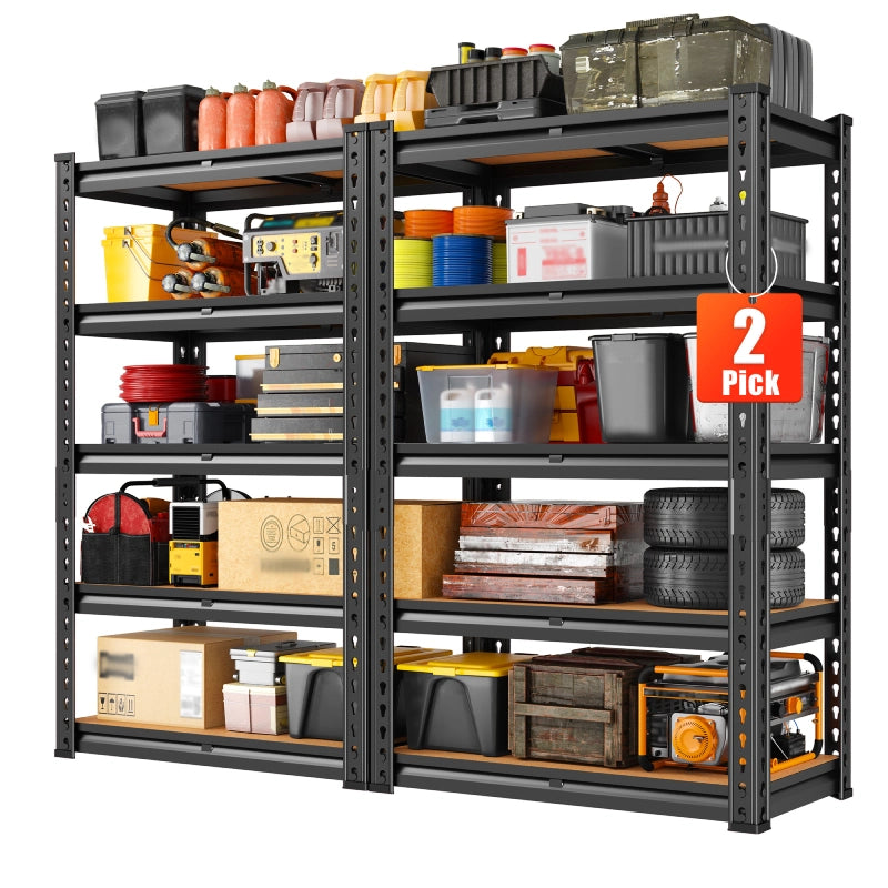 REIBII 5-Tier 28" W Metal Shelving Unit, 2020 lbs Capacity Boltless Storage Rack for Garage, Pantry, Kitchen, Basement – Adjustable Shelf, Small Space Solution with Wall Anchors