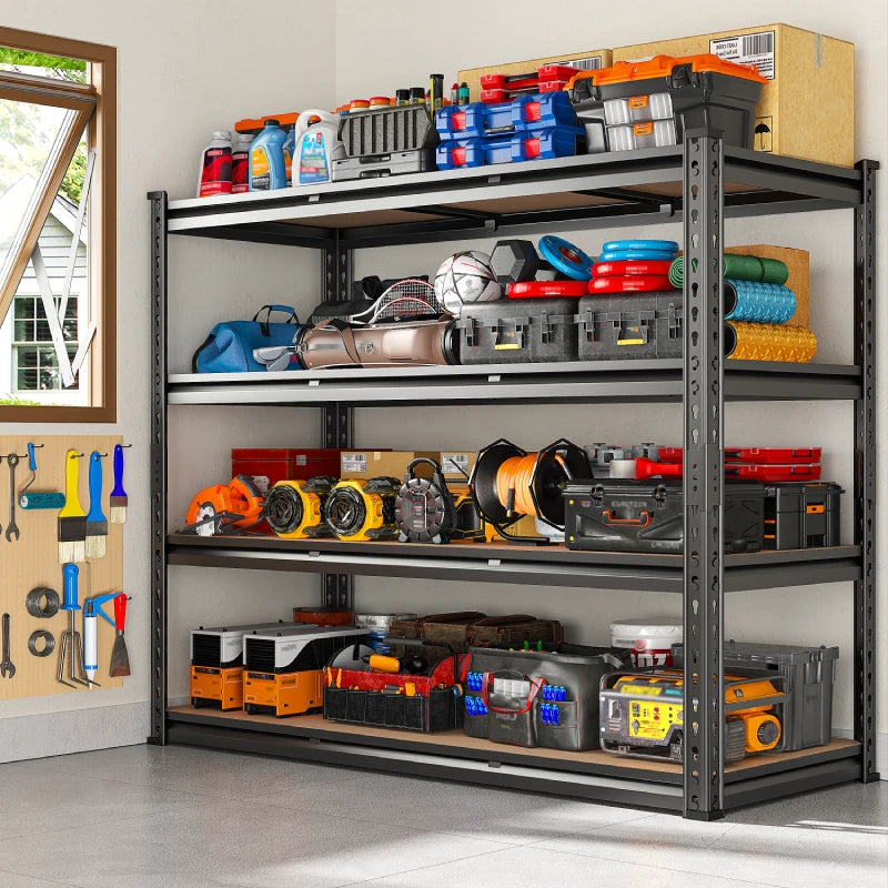REIBII 48" W x 24" D Garage Storage Shelves, 2150 lbs Heavy Duty Metal Shelving Racks, Adjustable Storage Rack for Garage Kitchen Pantry
