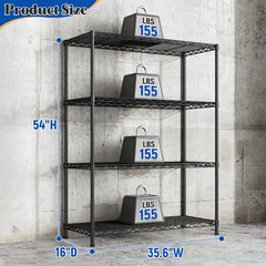 Reibii 4‑Shelf Steel Wire Shelving Unit Adjustable Metal Storage Rack for Kitchen Pantry Closet Dorm Bedroom Organization
