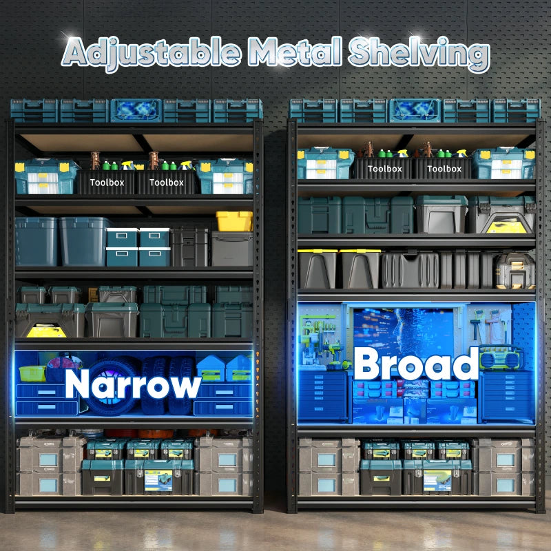 Reibii 40”W Storage Shelves, Heavy Duty Garage Shelving Load 2,500lbs , Metal Shelves for Pantry Kitchen Basement Closet