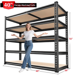 Reibii 5-Tier 40" W Metal Shelving for Garage, 2500lbs Heavy Duty Storage Shelves, Adjustable Shelf for Closet, Warehouse, Commercial