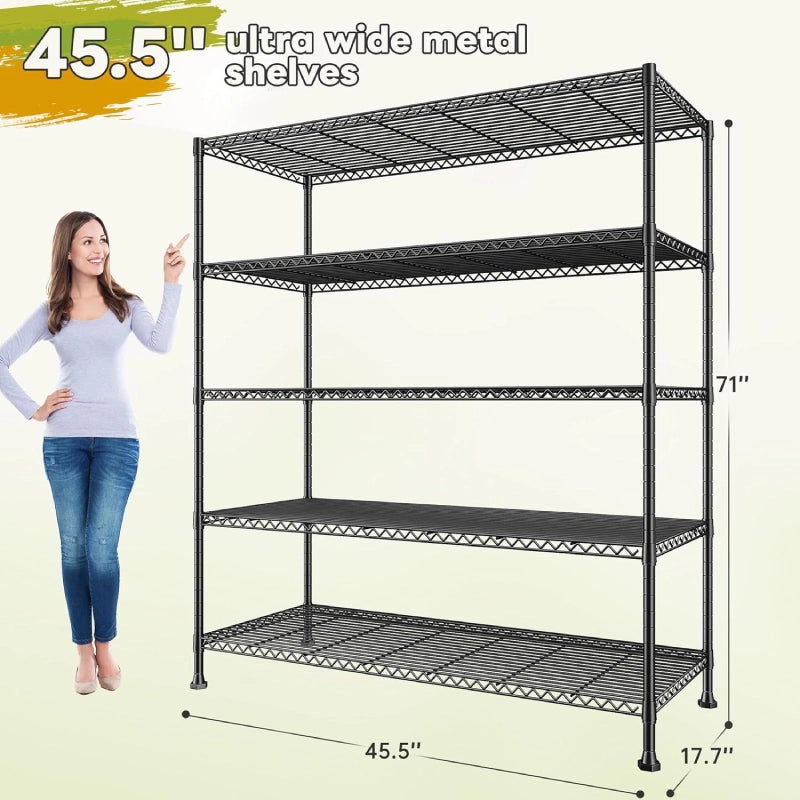 thumbnail image 2 of SEGAWE 5-Tier Wire Storage Rack – 63-Inch Tall, Steel Shelving Unit With Wheels – Kitchen, Office, Pantry 2 of 6
