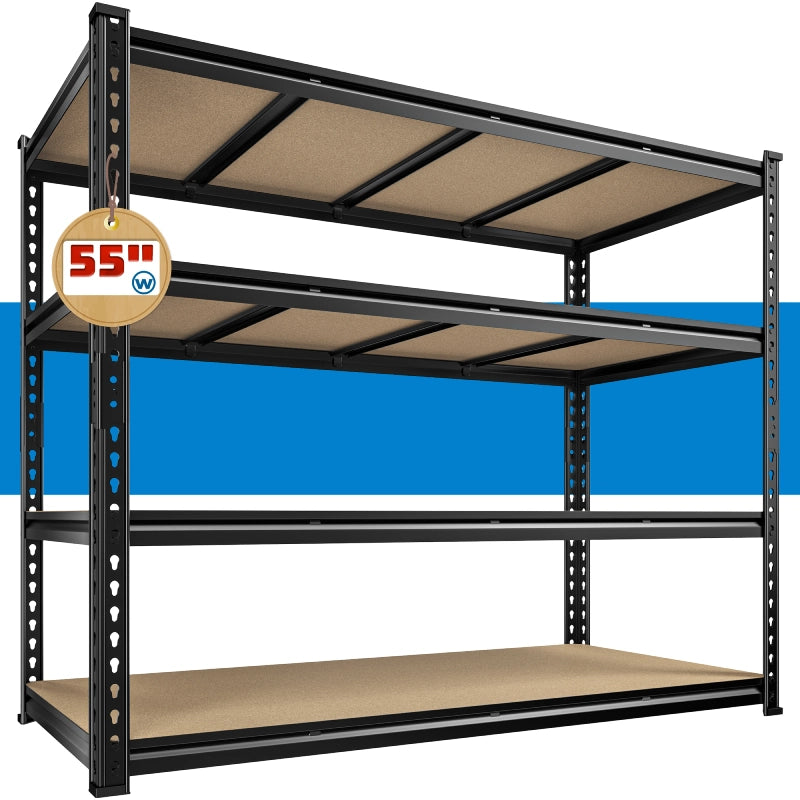 Reibii 55"W Boltless Shelving Units, 6-Tier Heavy Duty Freestanding Garage Shelves Load 3060lbs, Steel Storage Racks for Pantry Basement Commercial