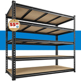 Reibii 55"W Boltless Shelving Units, 6-Tier Heavy Duty Freestanding Garage Shelves Load 3060lbs, Steel Storage Racks for Pantry Basement Commercial