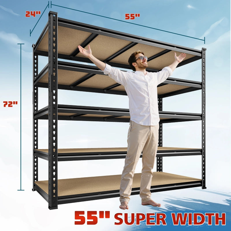 Reibii 55"W Boltless Shelving Units, 6-Tier Heavy Duty Freestanding Garage Shelves Load 3060lbs, Steel Storage Racks for Pantry Basement Commercial