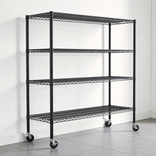 Reibii 56" W × 75.6" H Wire Rack Shelving Units on Wheels, 2550 lbs Adjustable Wire Storage Shelves for Pantry Closet Commercial 2000