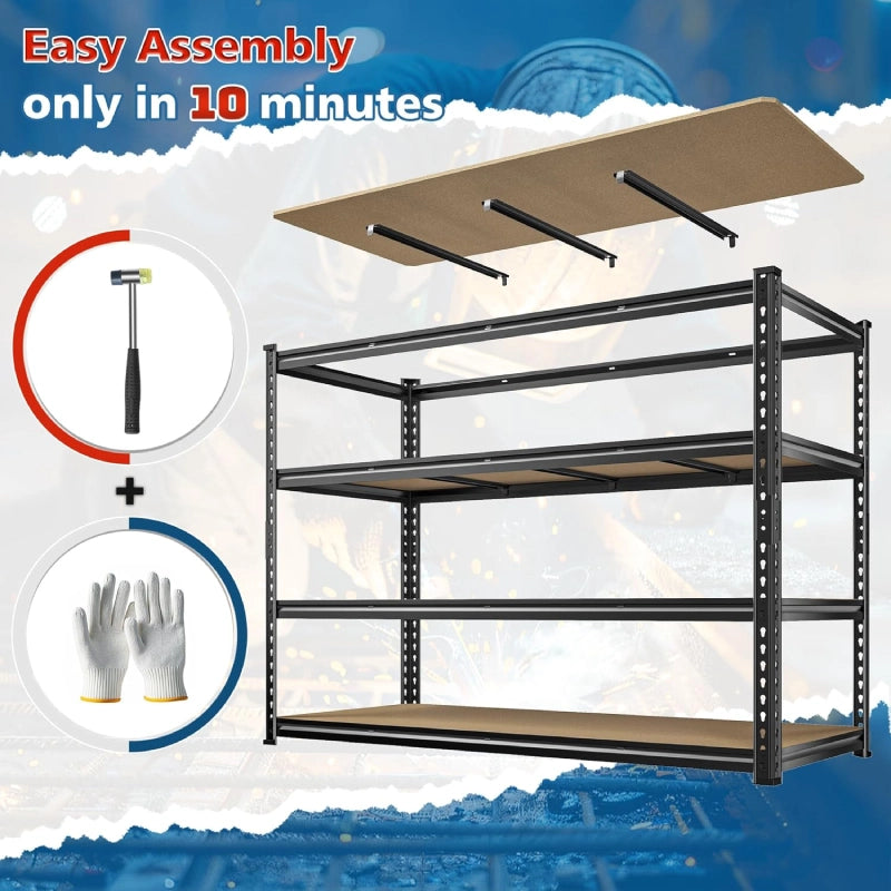 Reibii 59.8”W Garage Storage Shelves, 6-Tier Heavy Duty Metal Shelving Racks Load 3000lbs, Pantry Shelves for Kitchen Commercial