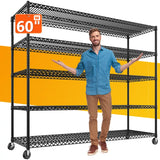 Reibii 60" W x 73" H Wire Storage Shelves on Wheels, 5-Shelf Adjustable, 3200lbs Heavy Duty Metal Shelving for Garage Kitchen Pantry