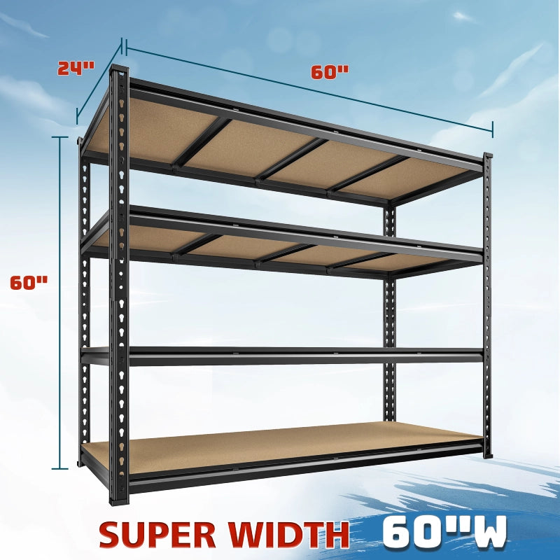 Reibii 60”W Garage Storage Shelves, 6-Tier Heavy Duty Metal Shelving Racks Load 3000lbs, Pantry Shelves for Kitchen Commercial
