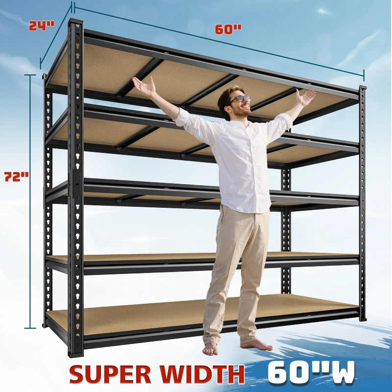 Reibii 60”W Garage Storage Shelves, 6-Tier Heavy Duty Metal Shelving Racks Load 3000lbs, Pantry Shelves for Kitchen Commercial