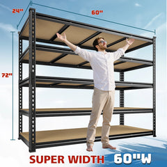 REIBII 60"W x 24"D Heavy Duty Garage Storage Shelves, 3000 lbs Adjustable Storage Rack for Large Bins, Tools, Basement, Warehouse, Workshop & Commercial Storage