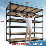 Reibii 60”W Garage Storage Shelves, 6-Tier Heavy Duty Metal Shelving Racks Load 3000lbs, Pantry Shelves for Kitchen Commercial