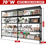 REIBII 72"H Wire Shelving, 1600Lbs Metal L Shaped Shelves Adjustable, 70"W Storage Racks for Pantry Kitchen