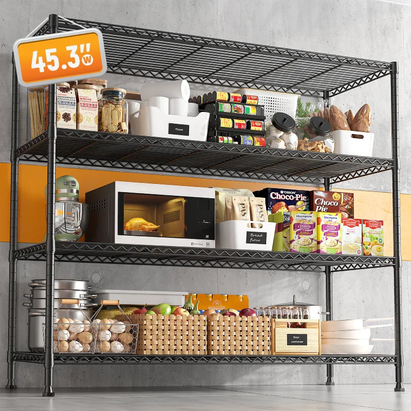 REIBII 4-Tier Wire Rack, 45.3''W Metal Wire Shelving for Pantry, Kitch ...