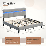Reibii Boucle Bed Frame with LED Lights & Charging Station, 880 LBS, Modern Wave Design, Noise-Free, Easy Assembly
