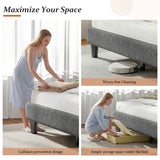 Reibii Boucle Bed Frame with LED Lights & Charging Station, 880 LBS, Modern Wave Design, Noise-Free, Easy Assembly