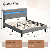 Reibii Boucle Bed Frame with LED Lights & Charging Station, 880 LBS, Modern Wave Design, Noise-Free, Easy Assembly