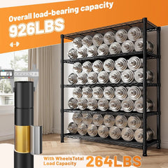 REIBII 35" W Metal Wire Shelf with Covers & Wheels, 5-Tier Adjustable Wire Storage Racks for Closet Kitchen Basement