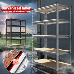 REIBII 35.5"W Galvanized Metal Shelving Unit, 5-Tier Adjustable Storage Shelves for Pantry, Kitchen, Laundry Room, Utility Room, Closet & Apartment Storage