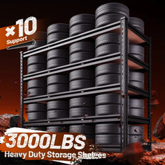 Reibii 48.2" W x 24" D Heavy Duty Garage Shelving Units Load 3000LBS, Adjustable Steel Shelves for Garage Basement Warehouse