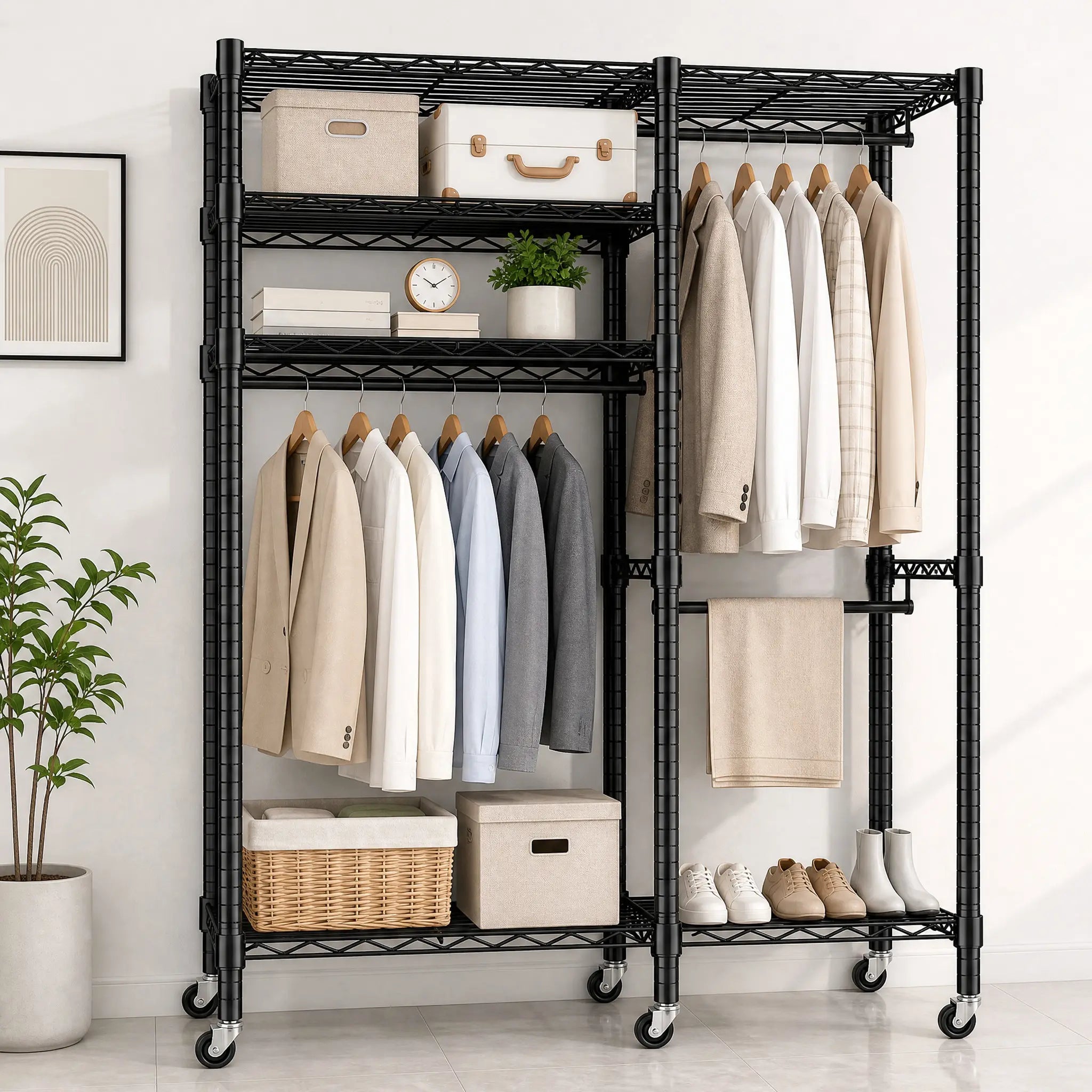 Raybee Heavy Duty Portable Clothes Rack With Wheels,Clothing Rack For Hanging,Garment Rack For Bedroom
