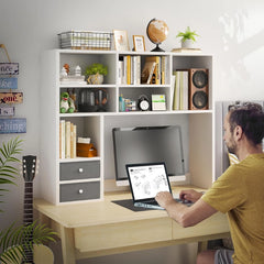 Reibii White Desk Hutch for Dorm, Fits 27" Monitor, Large Capacity Desk Shelf, Adjustable Dorm Shelves Over Desk, Home Office