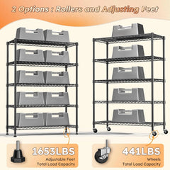 Reibii 35.5"W Metal Wire Shelving with Wheels, Adjustable Outdoor Shelves with Casters for Kitchen, Pantry & Dorm