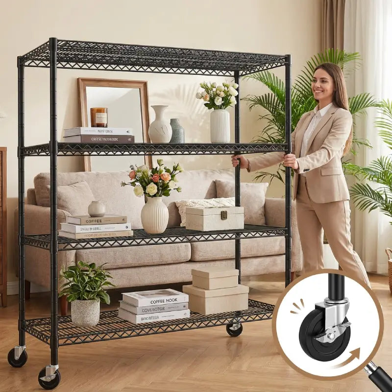 Reibii Rolling heavy duty shelves, Adjustable Metal Shelves Load 2878 lbs,60" W x 24" D Wire Storage Shelves,
