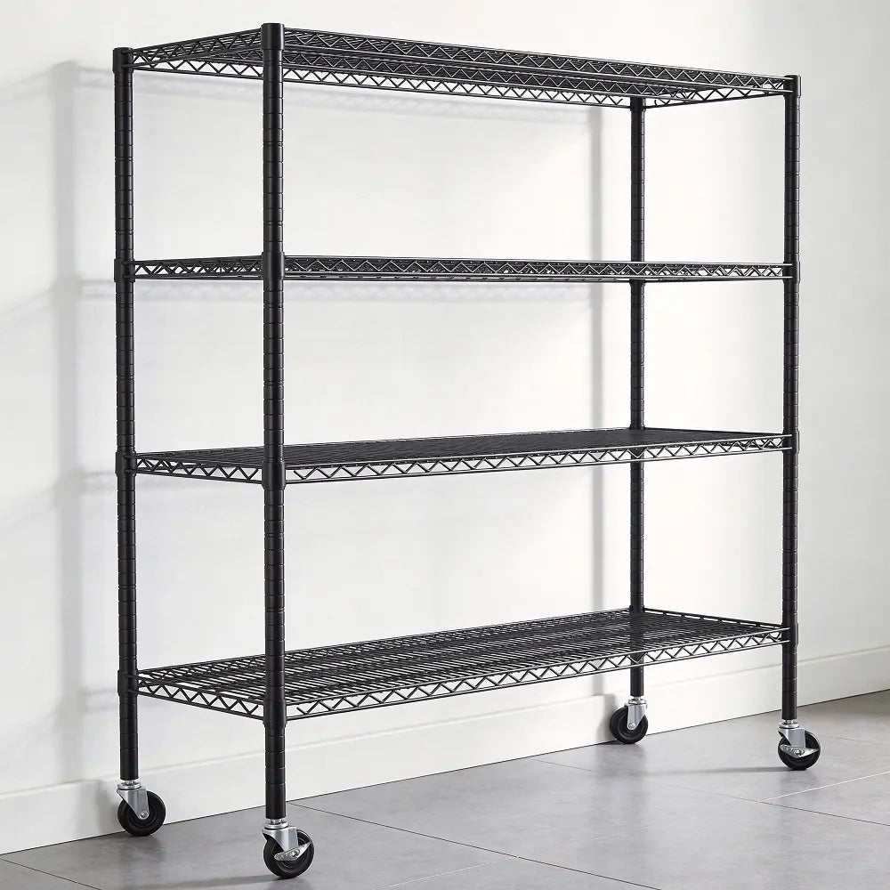 Reibii 56" W × 75.6" H Wire Rack Shelving Units on Wheels, 2550 lbs Adjustable Wire Storage Shelves for Pantry Closet Commercial