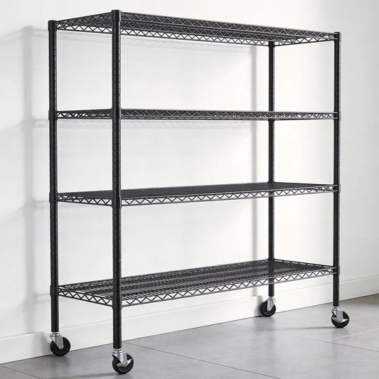 Reibii 56" W × 75.6" H Wire Rack Shelving Units on Wheels, 2550 lbs Adjustable Wire Storage Shelves for Pantry Closet Commercial 1000