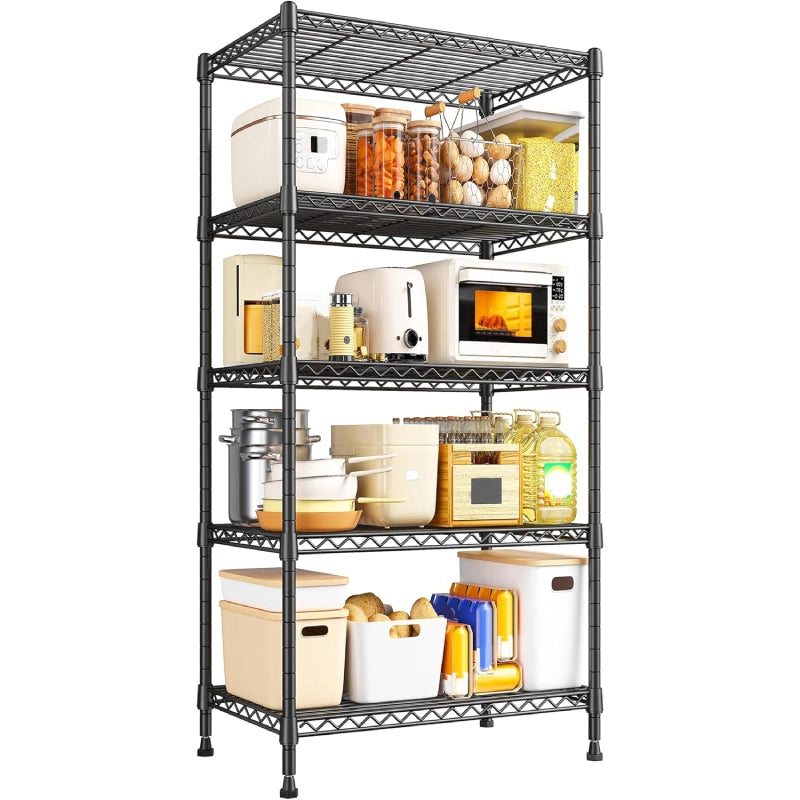 Reibii 21.6"W Storage Shelves, 5-Tier Adjustable Wire Shelving, Metal Rack for Kitchen Pantry Storage