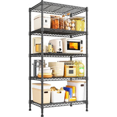 Reibii 21.6"W Storage Shelves, 5-Tier Adjustable Wire Shelving, Metal Rack for Kitchen Pantry Storage