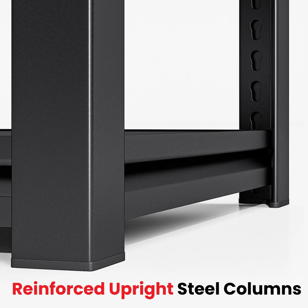 Reinforced upright steel columns can help enhance the stability of shelving units.
