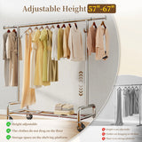 Raybee 67"H x 75"W 450 LBS Rolling Clothing Rack With Shelf,Metal Garment Storage,Adjustable,Portable Clothes Rack With Lockable Wheels & Side Hooks,Chrome