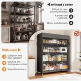 REIBII 35" W Metal Wire Shelf with Covers & Wheels, 5-Tier Adjustable Wire Storage Racks for Closet Kitchen Basement