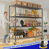 Reibii 56" W x 75.6" H Wire Rack Shelving Units on Wheels, 2550 lbs Adjustable Wire Storage Shelves for Pantry Closet Commercial
