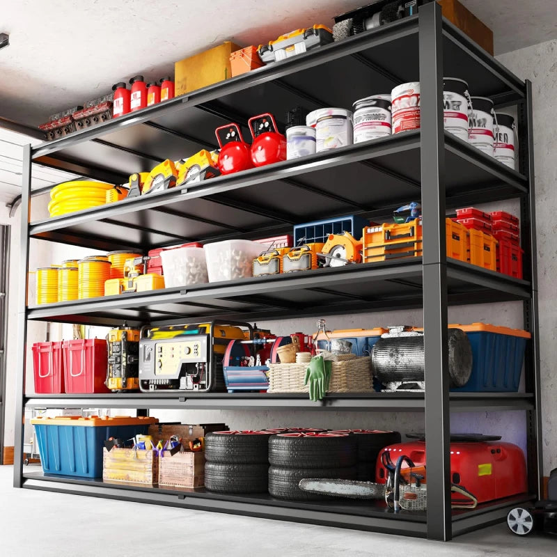 A durable heavy duty storage rack works well in garages, warehouses, workshops, basements, utility rooms, and other high-capacity storage areas.