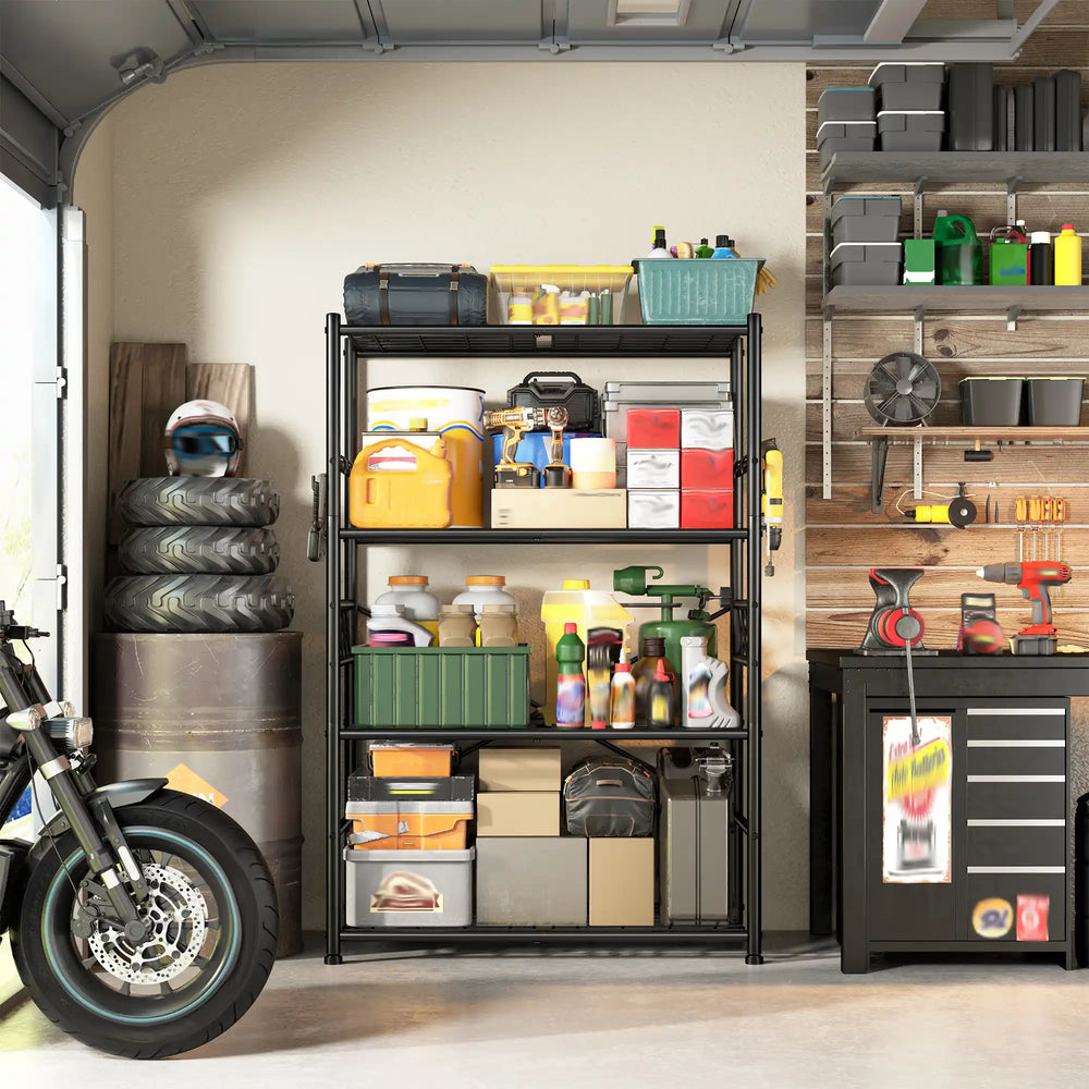 Heavy Duty Storage Shelves with Hooks, 36" Metal Garage Shelving Unit 800lb Capacity